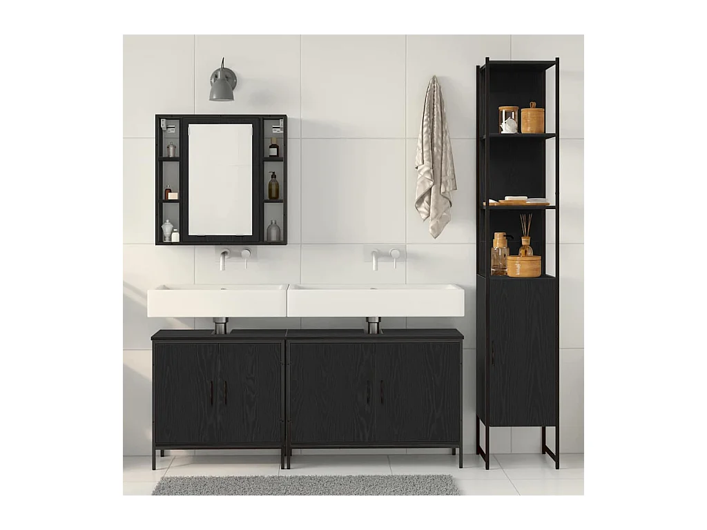 Ensemble de mobilier de salle de bain avec étagère 4 pcs Noir