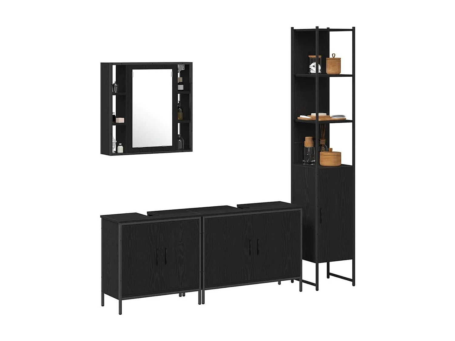 Ensemble de mobilier de salle de bain avec étagère 4 pcs Noir
