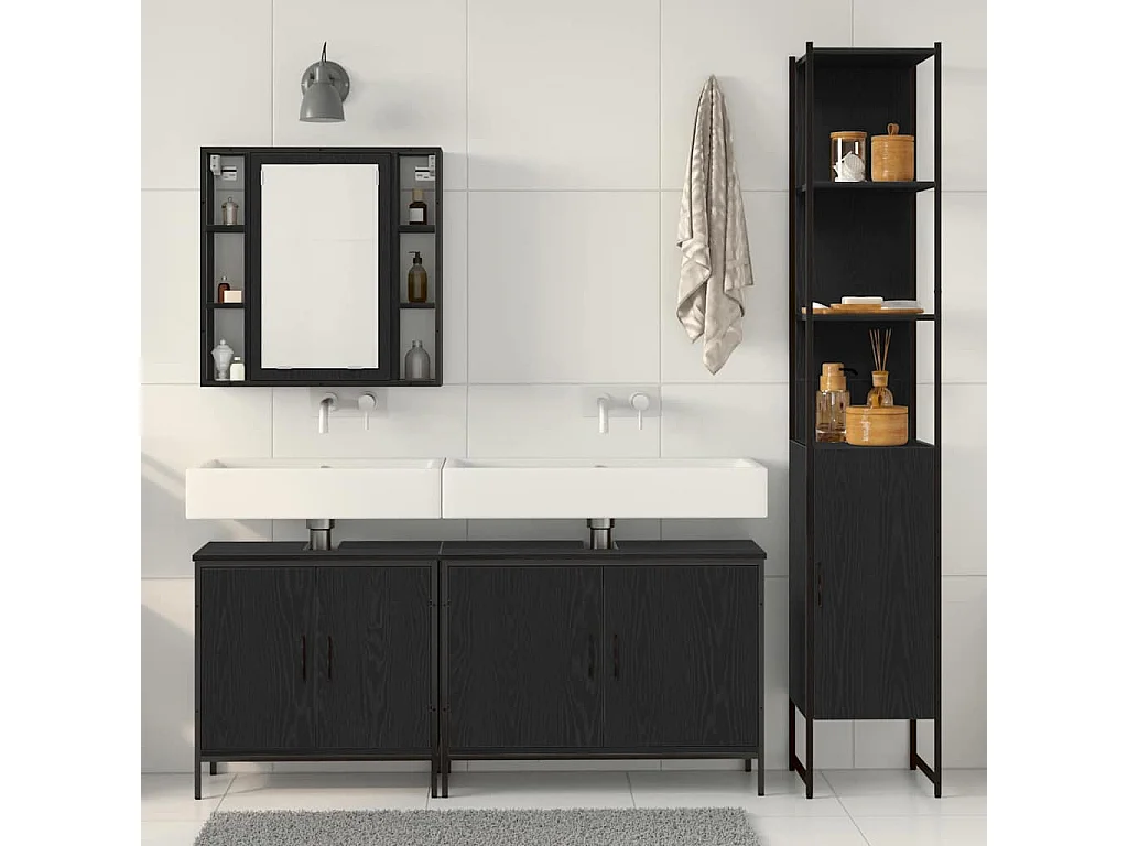 Ensemble de mobilier de salle de bain avec étagère 4 pcs Noir