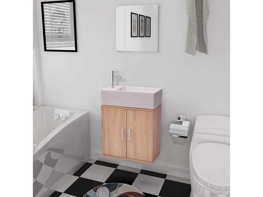 Mobile da bagno beige a tre pezzi