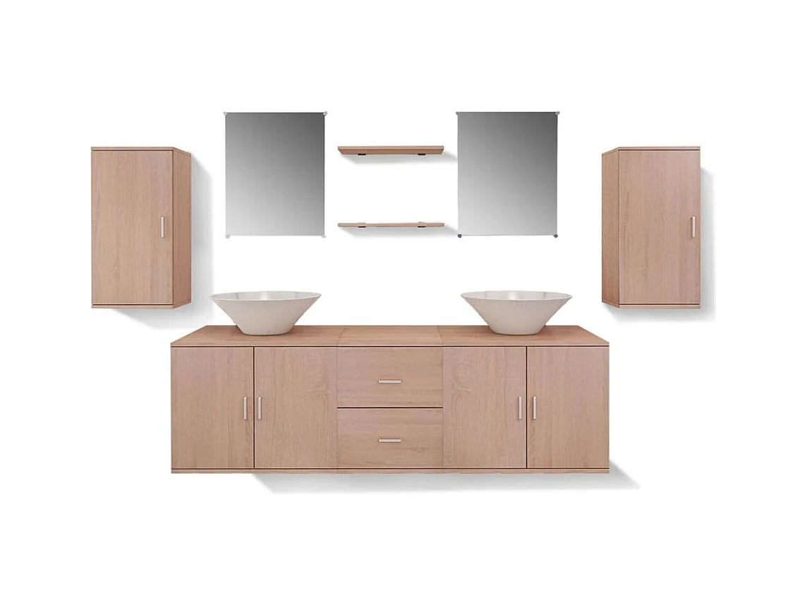 Badkamermeubelset met wastafel 9-delig Beige