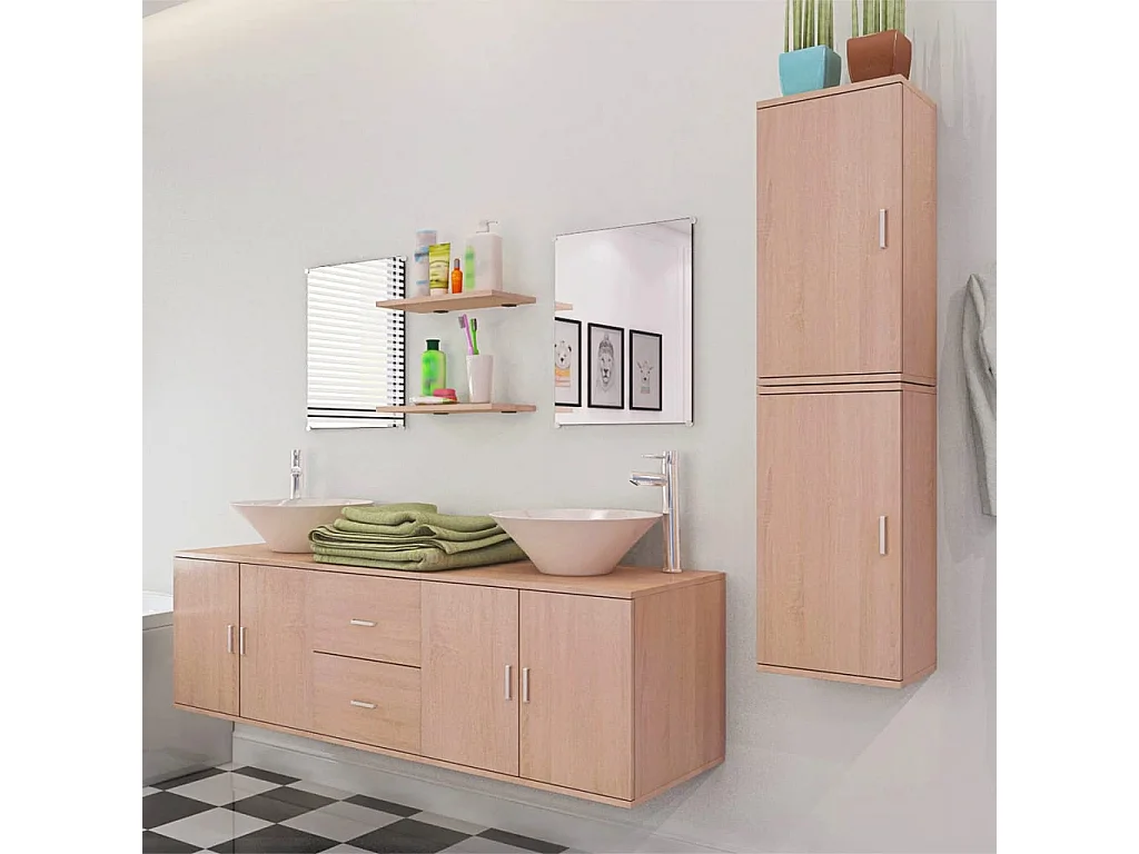 Set di mobili da bagno con lavabo 9 pezzi Beige