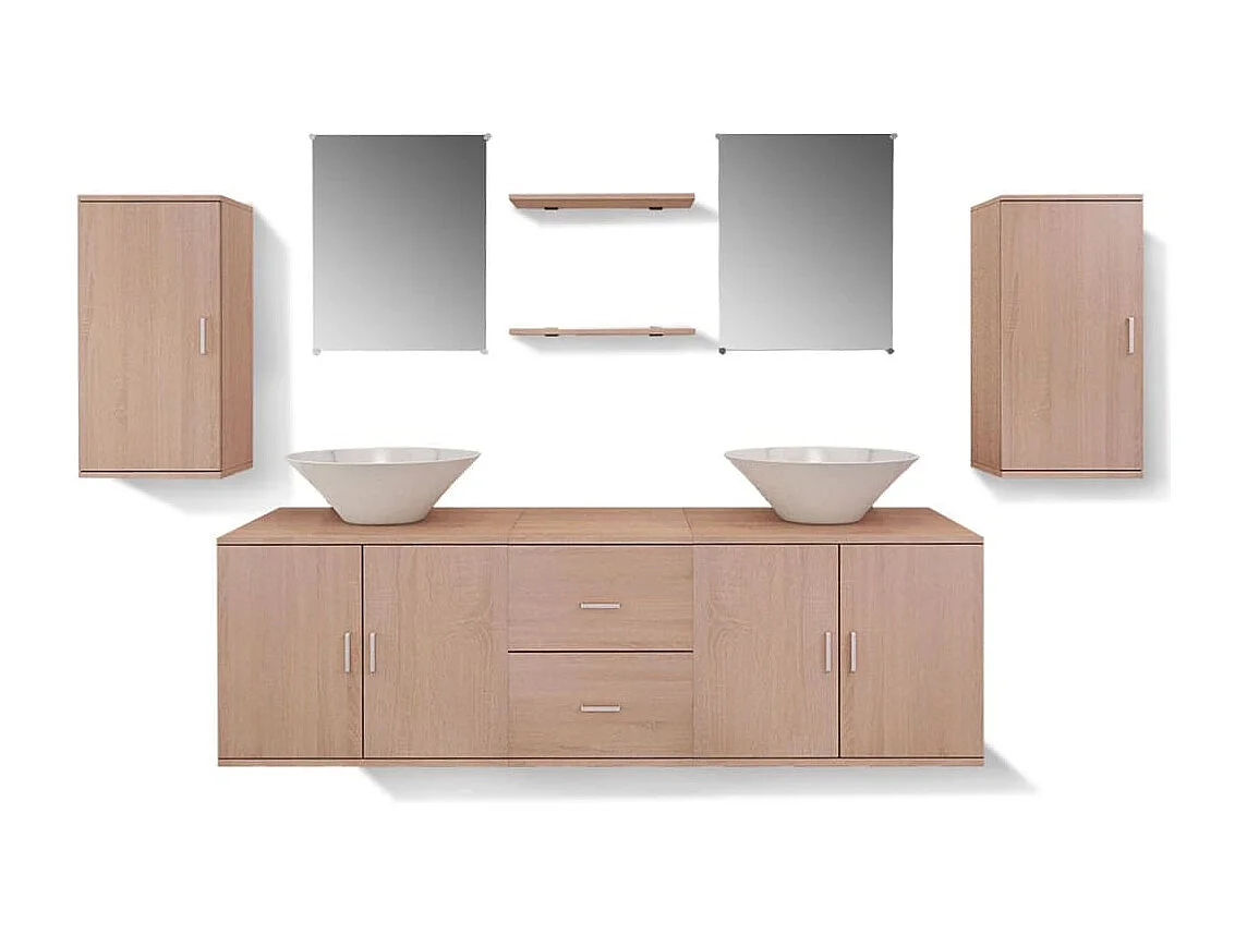 Set di mobili da bagno con lavabo 9 pezzi Beige