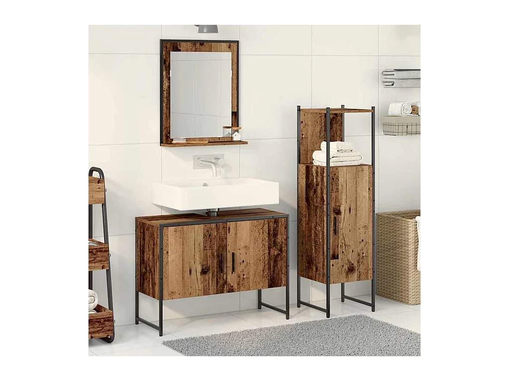 Ensemble de mobilier de salle de bain avec porte 3 pcs Marron