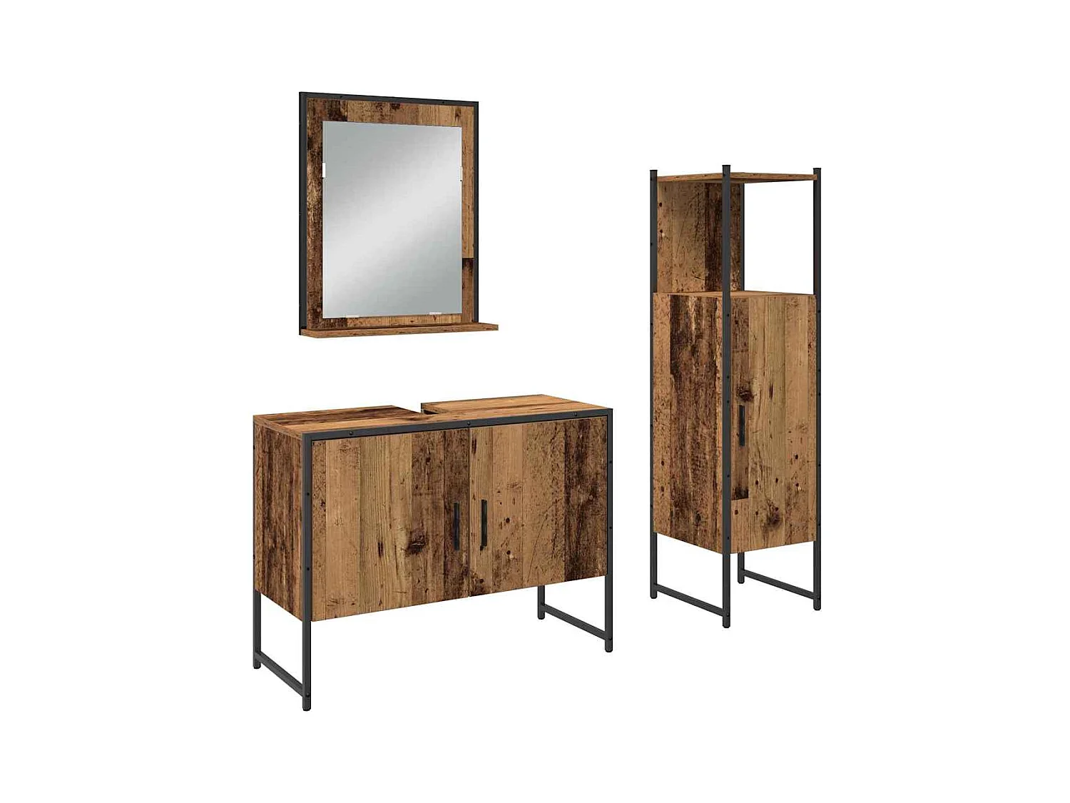 Ensemble de mobilier de salle de bain avec porte 3 pcs Marron