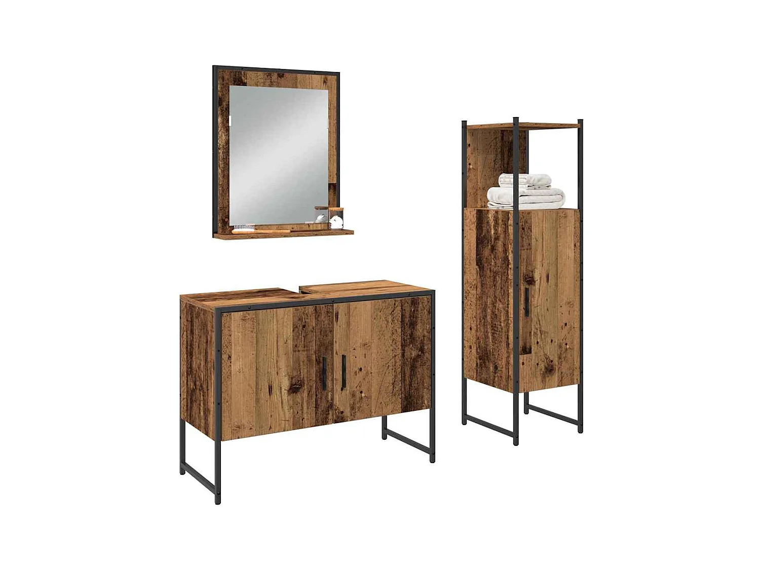 Ensemble de mobilier de salle de bain avec porte 3 pcs Marron