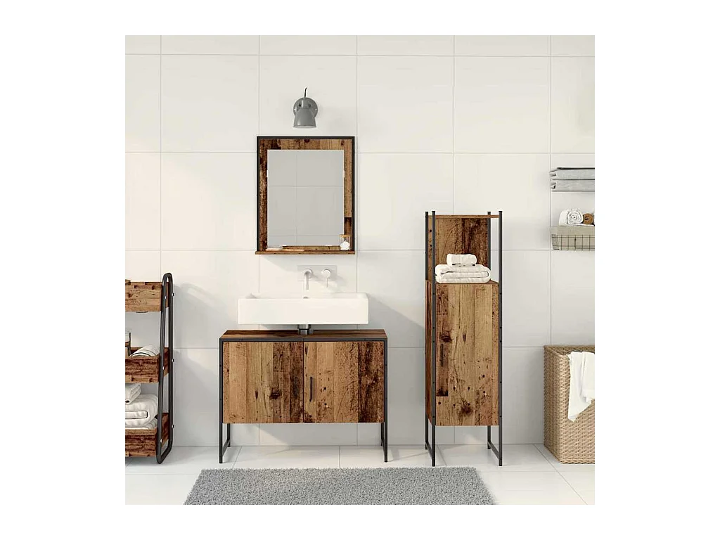 Ensemble de mobilier de salle de bain avec porte 3 pcs Marron