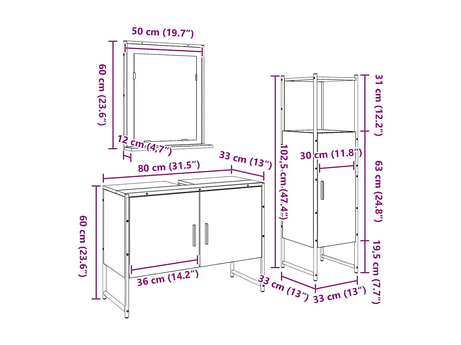 Ensemble de mobilier de salle de bain avec porte 3 pcs Marron