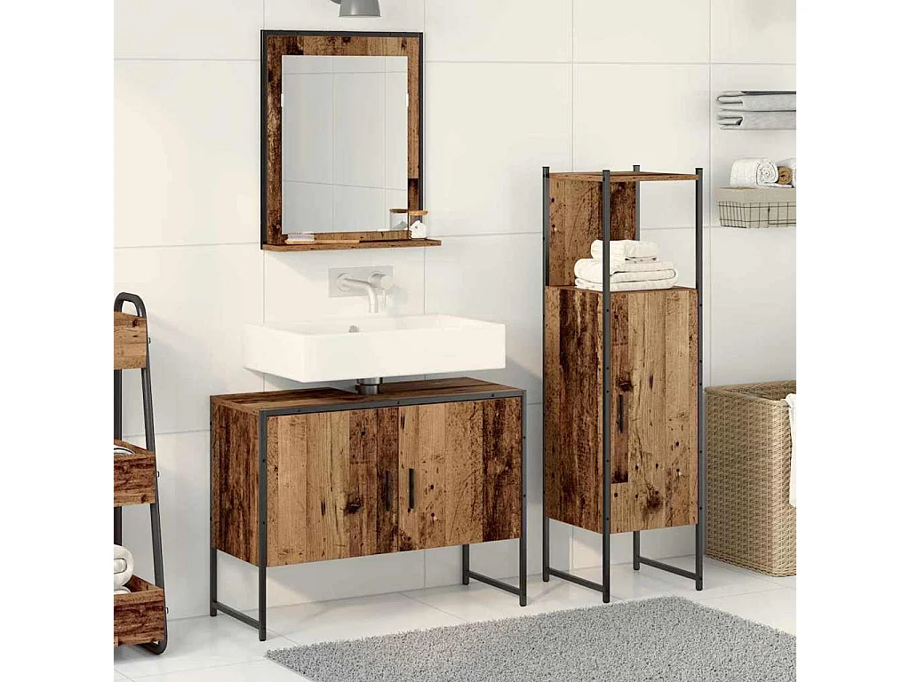 Ensemble de mobilier de salle de bain avec porte 3 pcs Marron