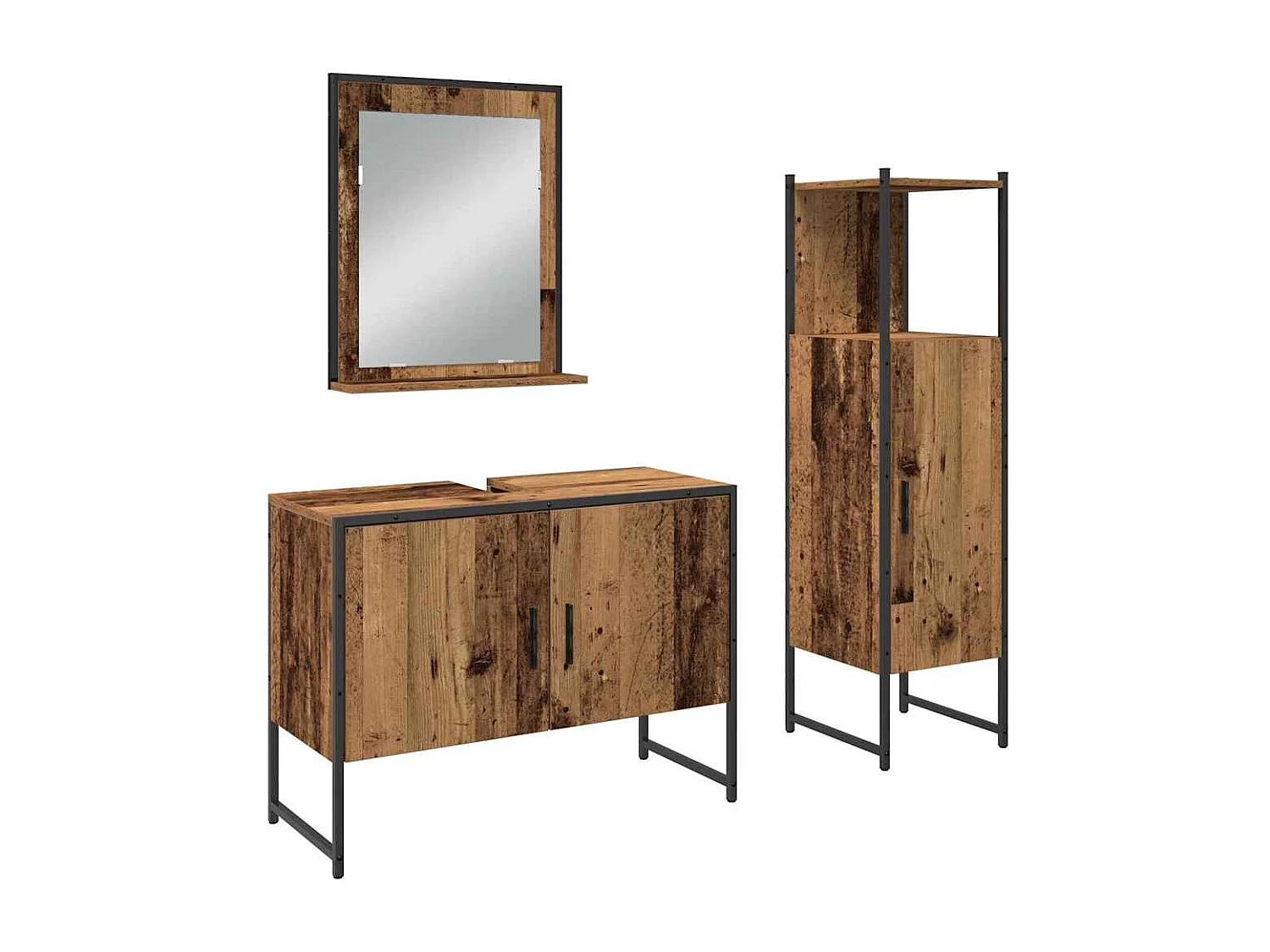 Ensemble de mobilier de salle de bain avec porte 3 pcs Marron