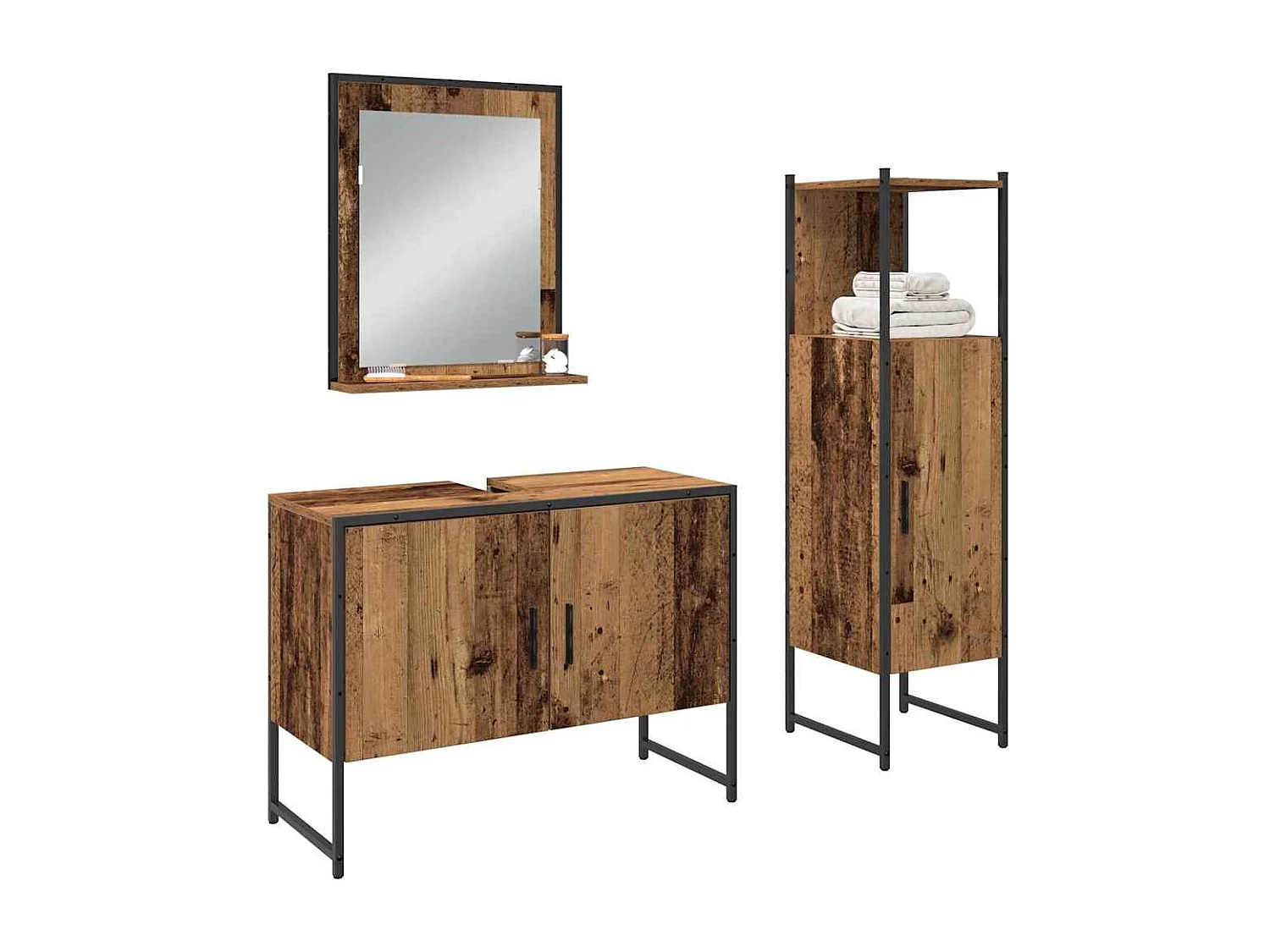 Ensemble de mobilier de salle de bain avec porte 3 pcs Marron