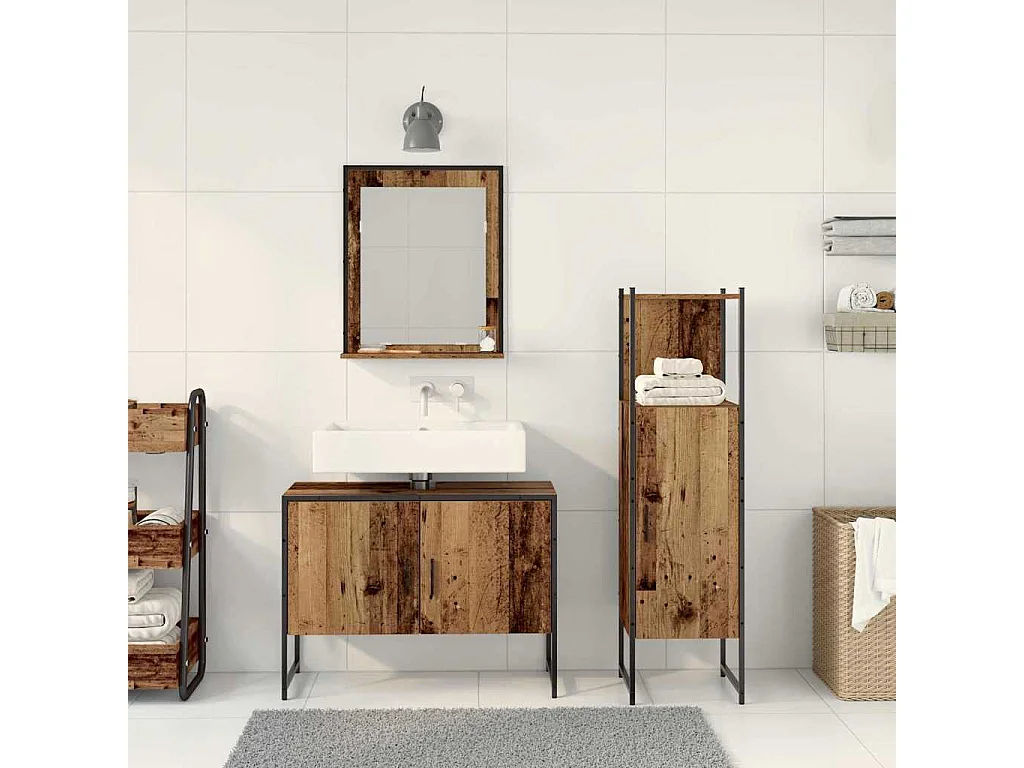 Ensemble de mobilier de salle de bain avec porte 3 pcs Marron