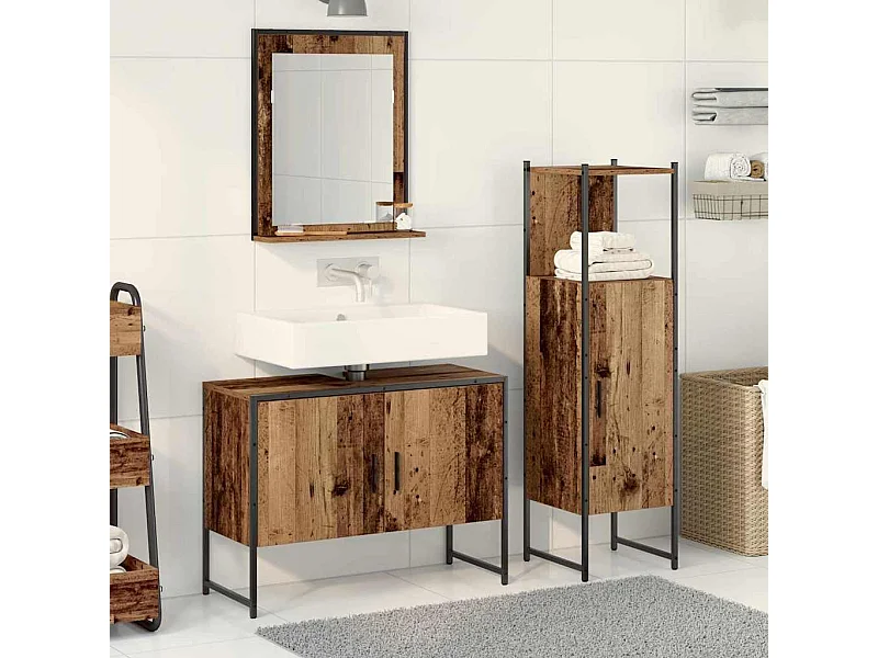 Ensemble de mobilier de salle de bain avec porte 3 pcs Marron