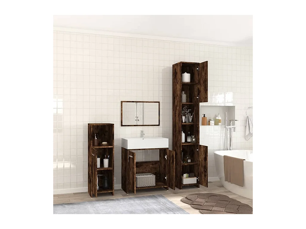 4-delige badkamermeubelset Gerookt Eikenhout