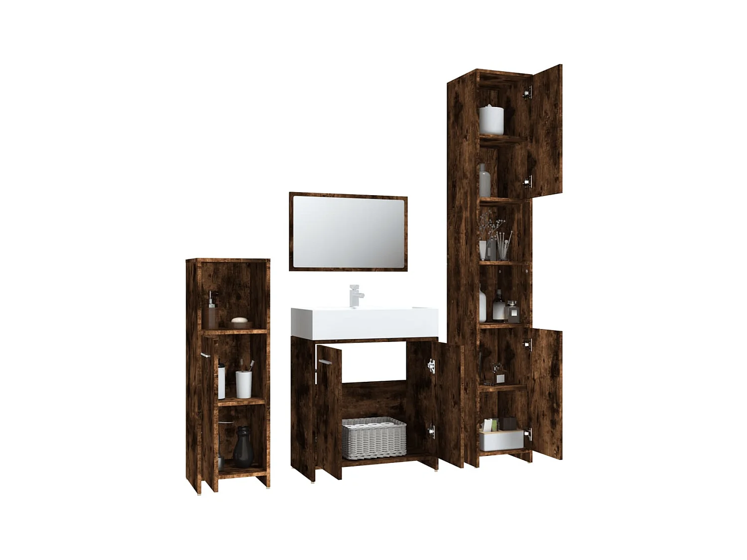 4-delige badkamermeubelset Gerookt Eikenhout
