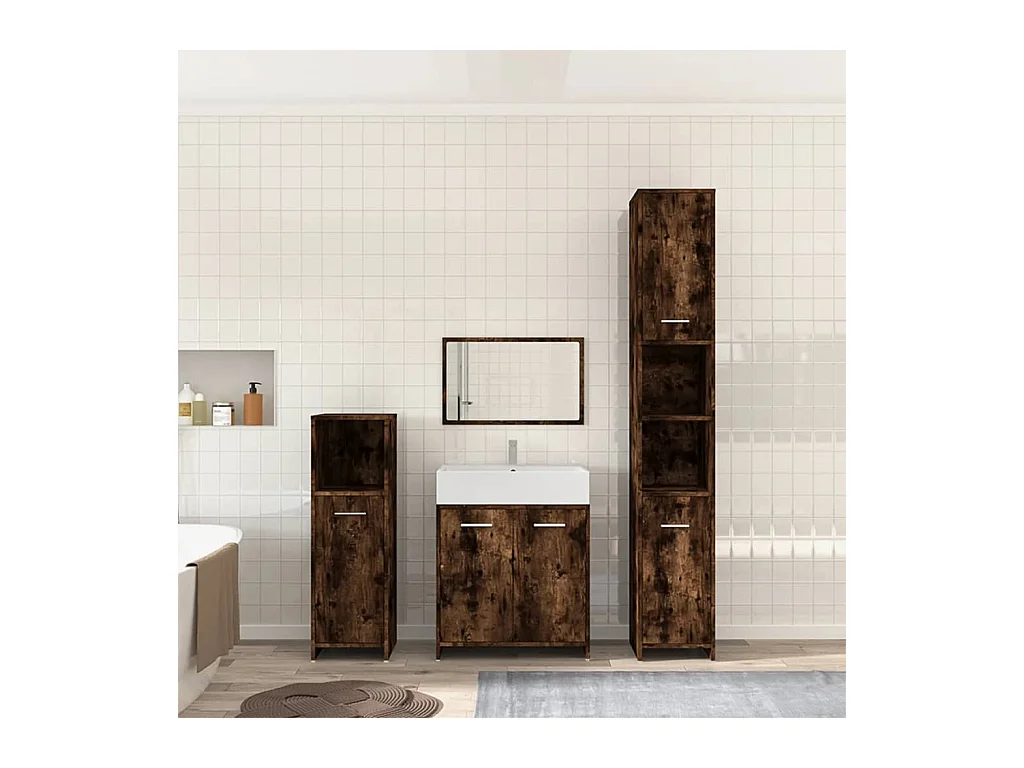 Ensemble de meubles de salle de bain 4 pcs Chêne fumé Bois