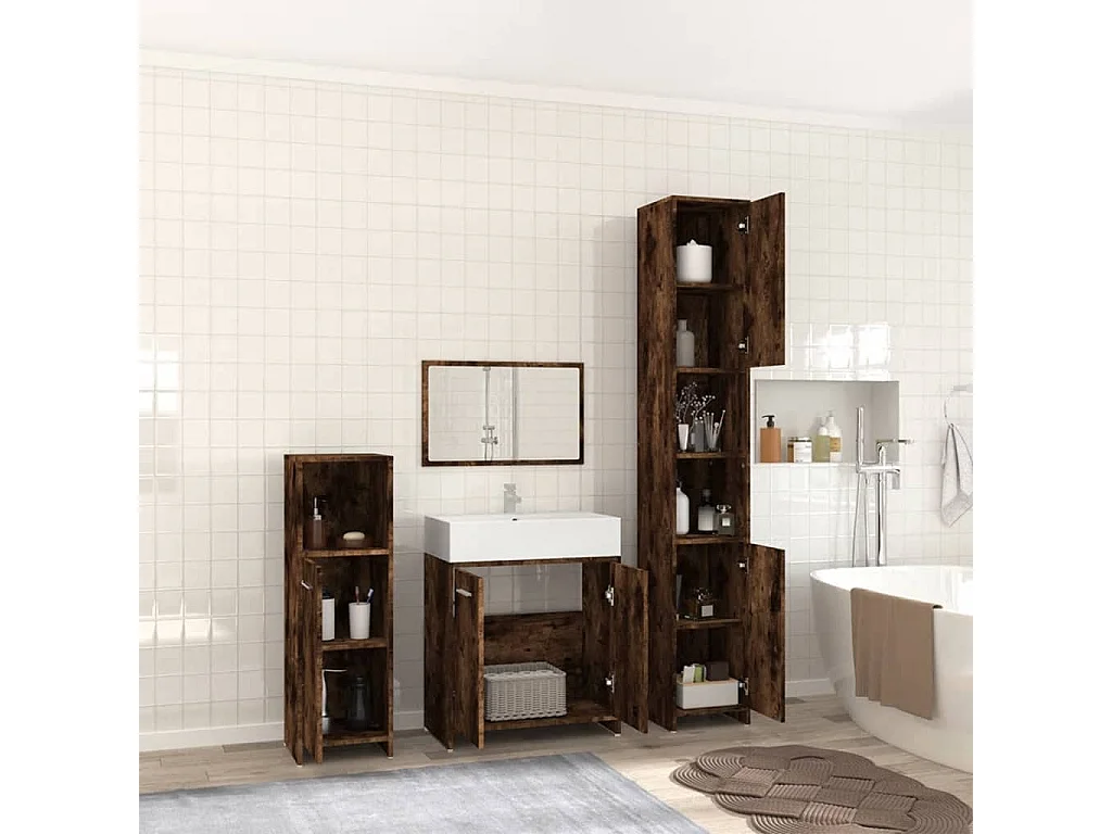 Ensemble de meubles de salle de bain 4 pcs Chêne fumé Bois