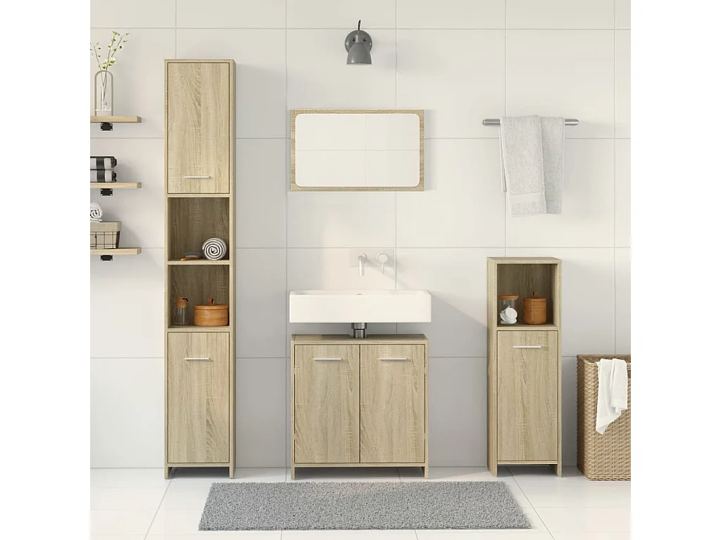 Set di mobili da bagno 4 pezzi in rovere Sonoma
