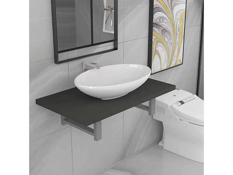 Mobile bagno due pezzi in ceramica grigia