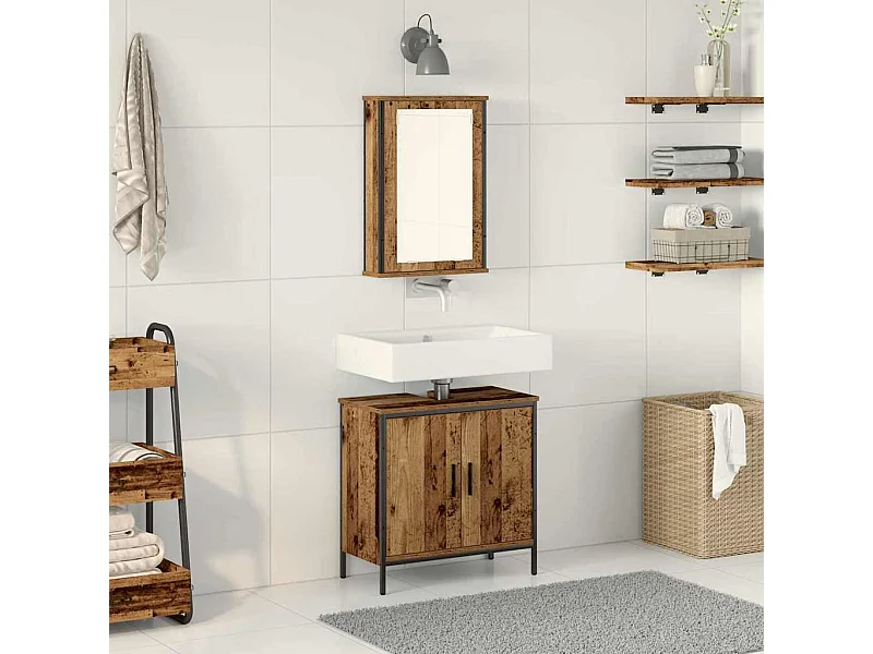 Conjunto de muebles de baño con puerta 2 piezas Marrón