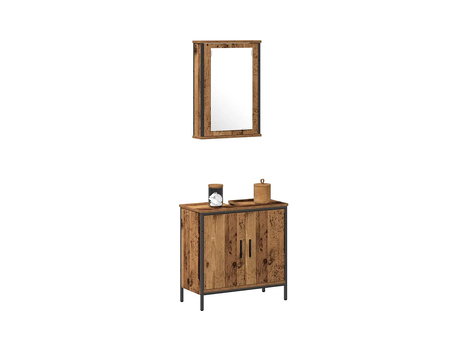 Conjunto de muebles de baño con puerta 2 piezas Marrón