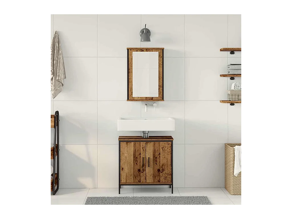 Conjunto de muebles de baño con puerta 2 piezas Marrón