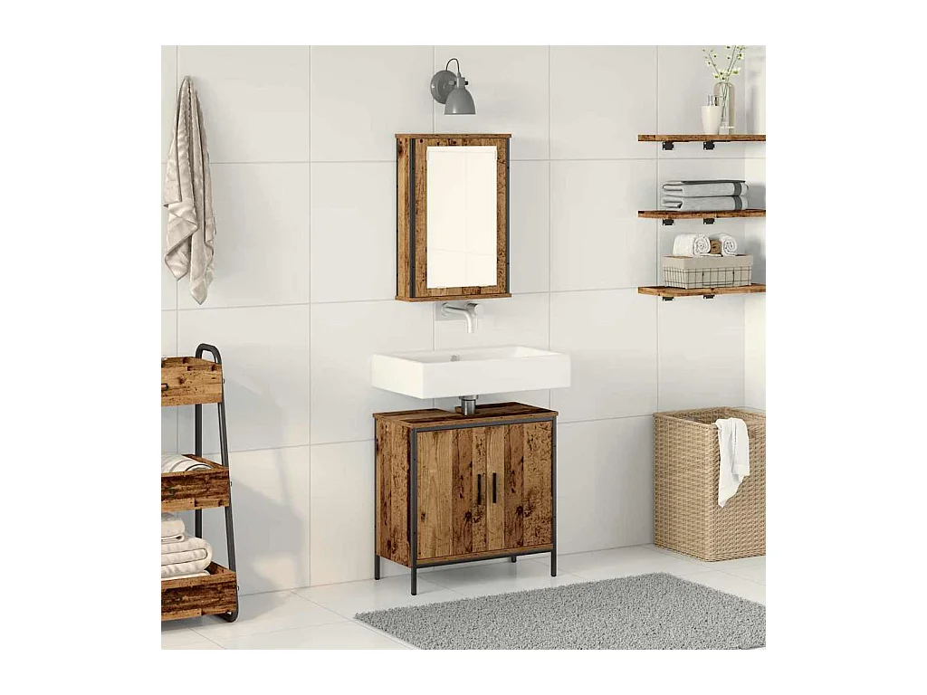 Ensemble de mobilier de salle de bain avec porte 2 pcs Marron