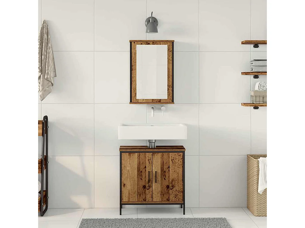Ensemble de mobilier de salle de bain avec porte 2 pcs Marron