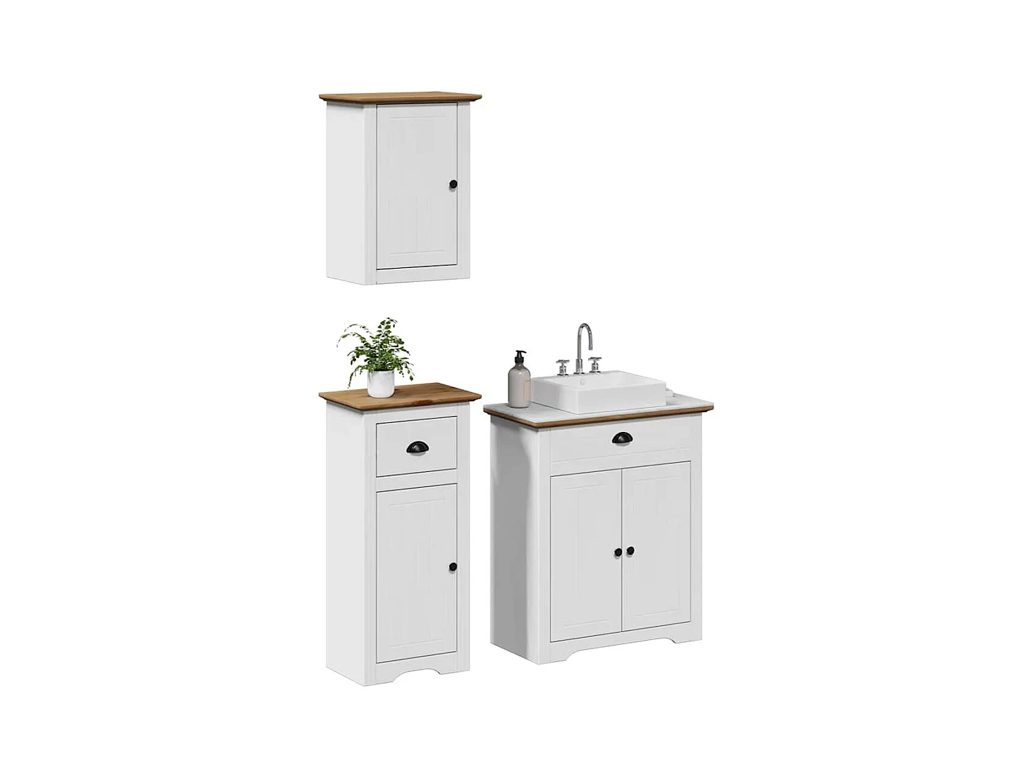 BODO 3-teiliges Badmöbel-Set weiß braun Kiefer Massivholz
