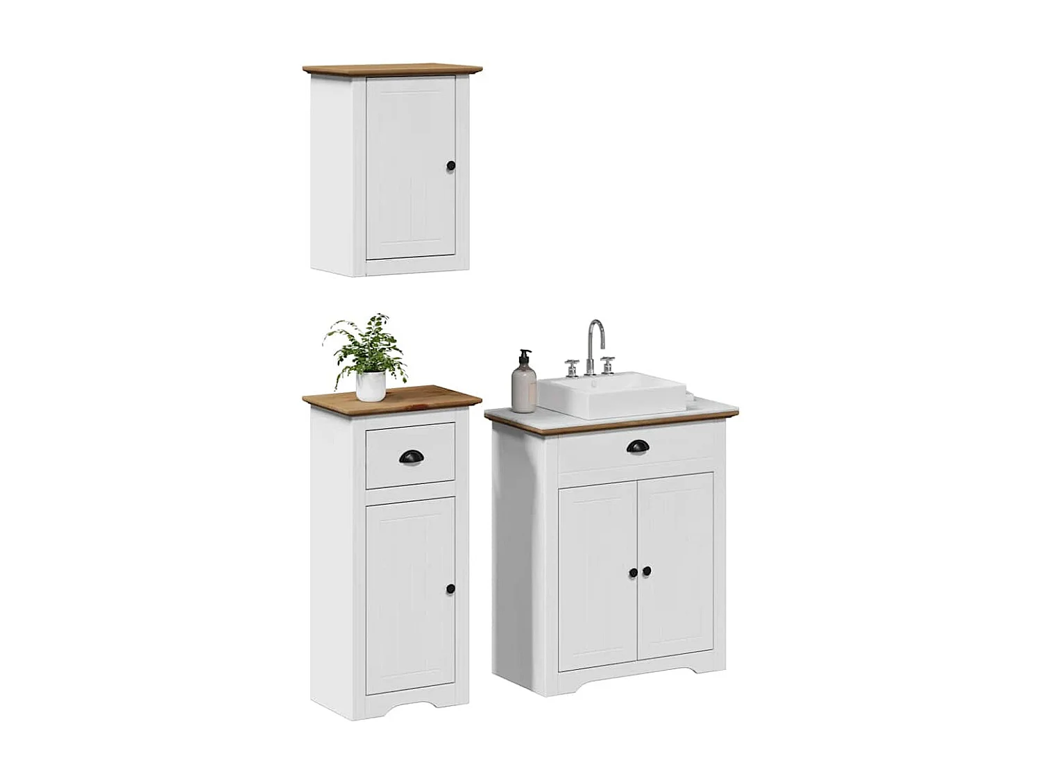 BODO 3-teiliges Badmöbel-Set weiß braun Kiefer Massivholz