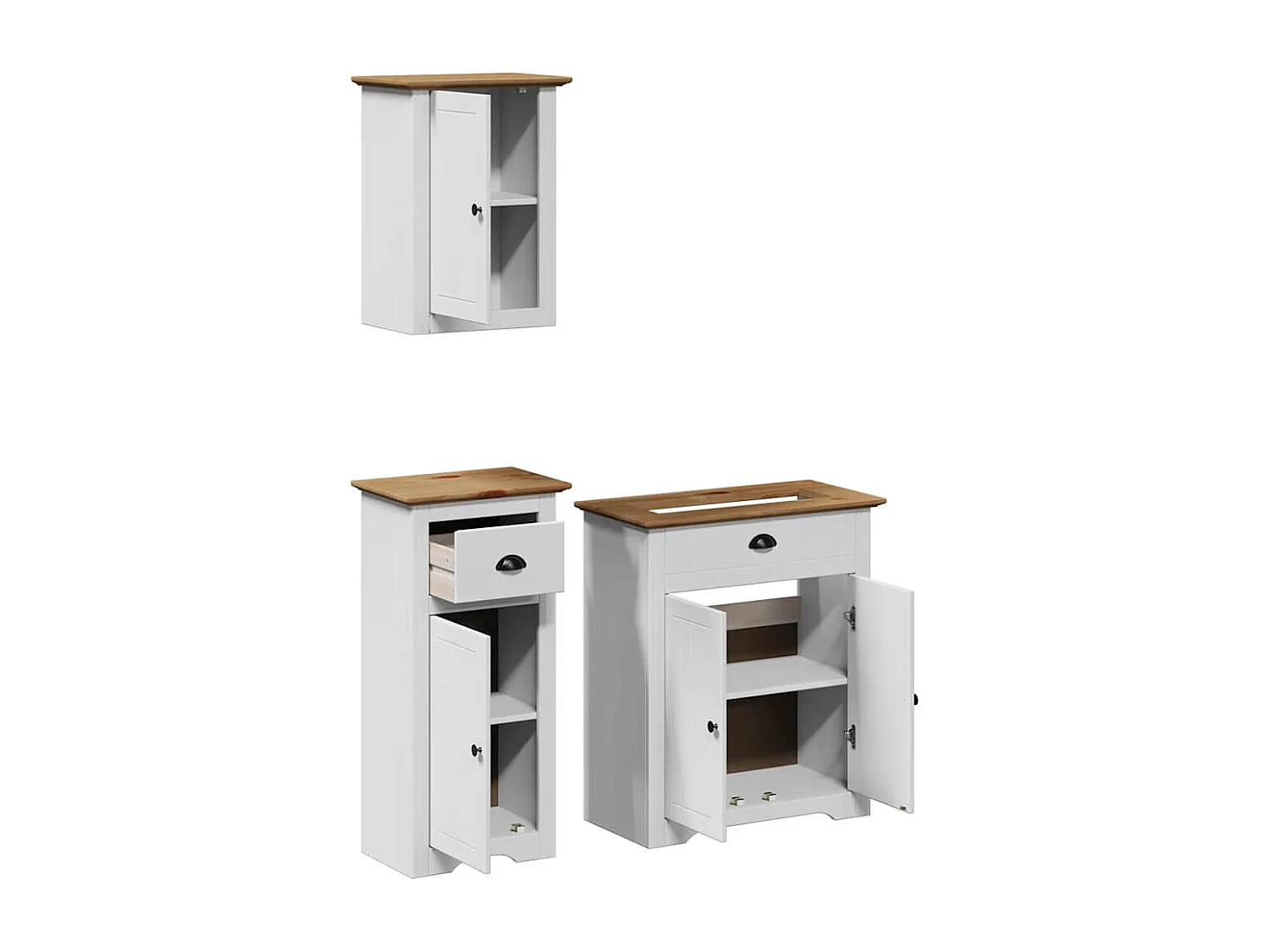 BODO 3-teiliges Badmöbel-Set weiß braun Kiefer Massivholz