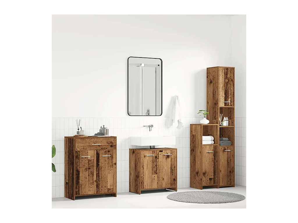 4-delige badkamermeubelset van bewerkt hout