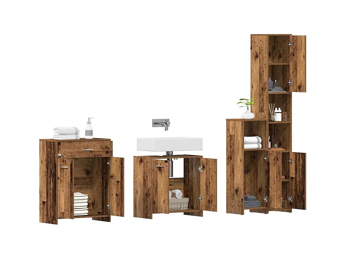 4-delige badkamermeubelset van bewerkt hout