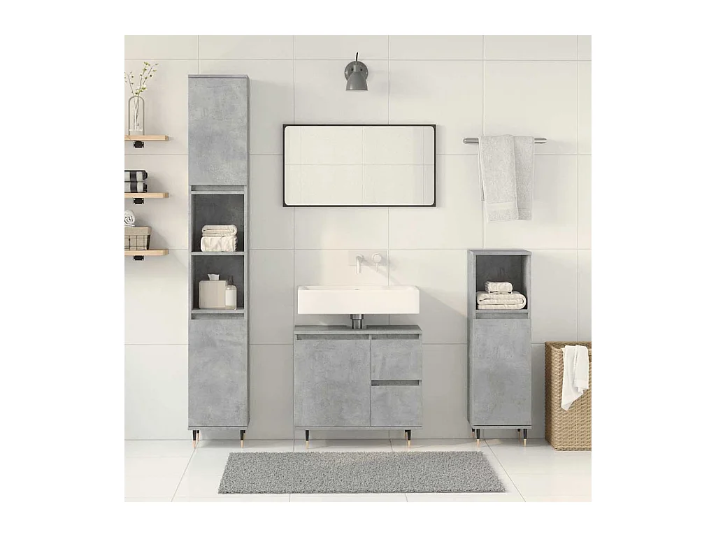 Ensemble de meubles de salle de bain 3 pcs gris béton