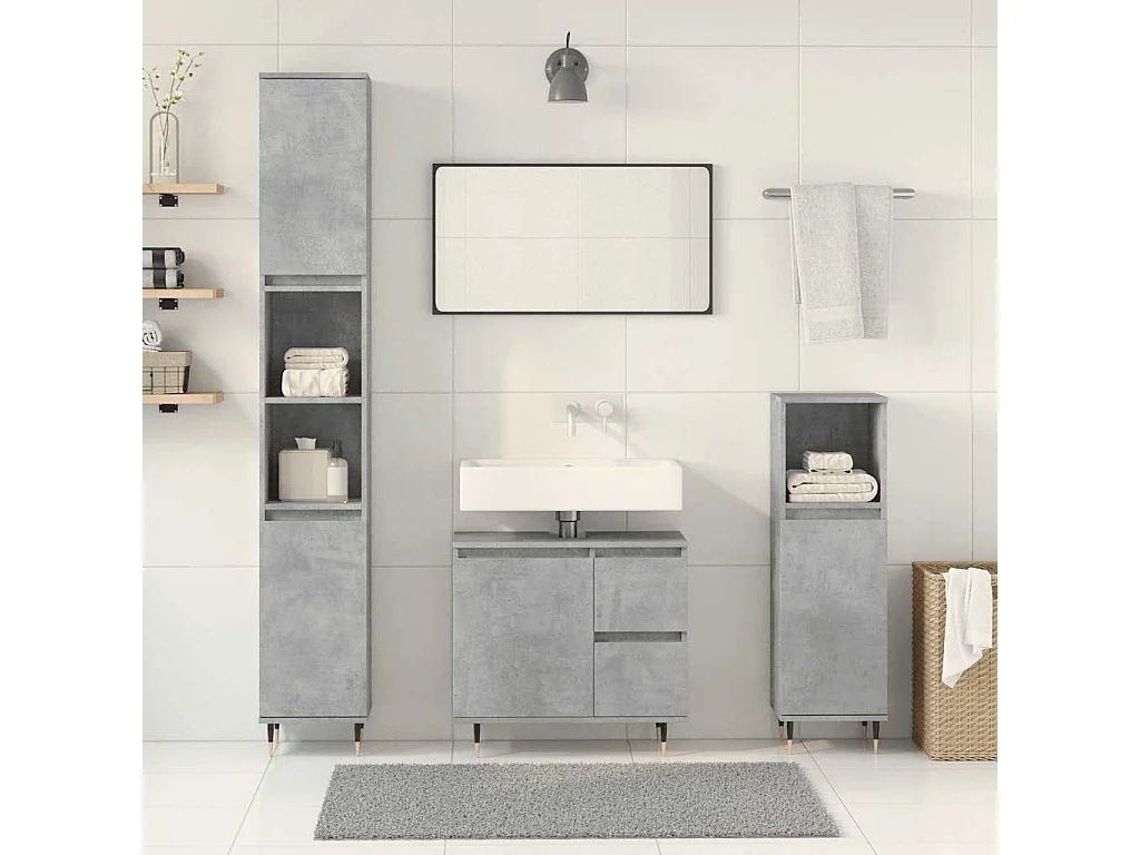 Ensemble de meubles de salle de bain 3 pcs gris béton