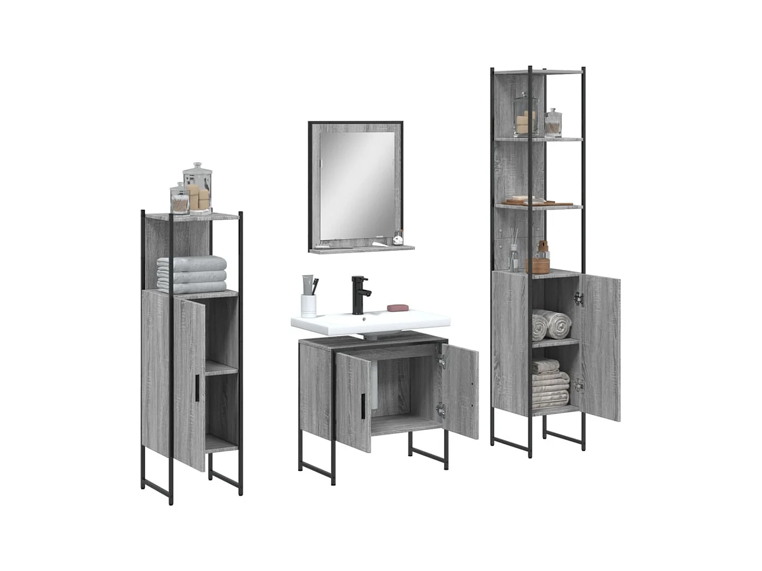 Ensemble d'armoires de salle de bain 4 pcs sonoma gris