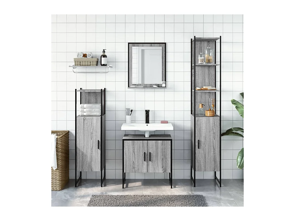 Ensemble d'armoires de salle de bain 4 pcs sonoma gris