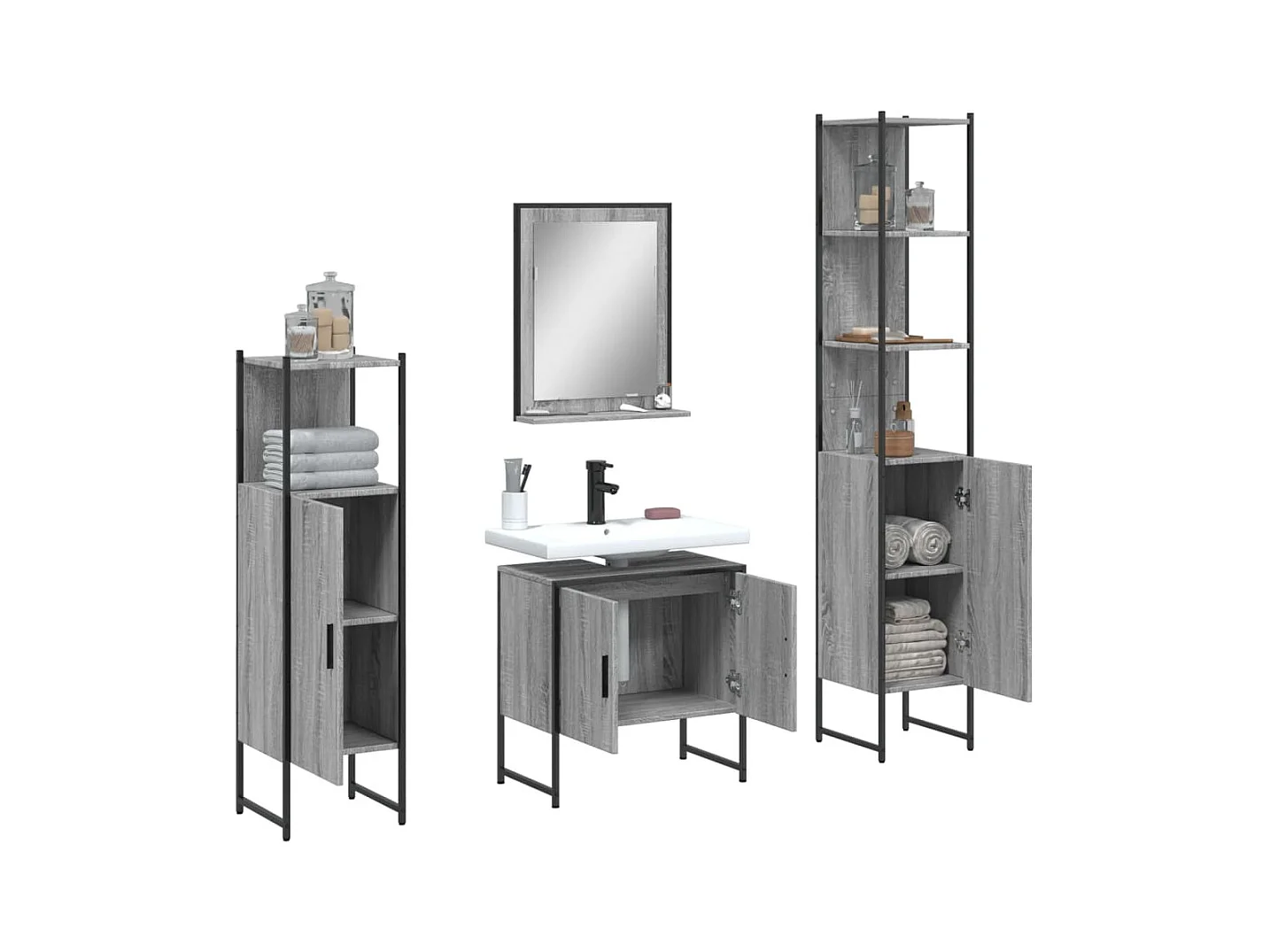 Ensemble d'armoires de salle de bain 4 pcs sonoma gris