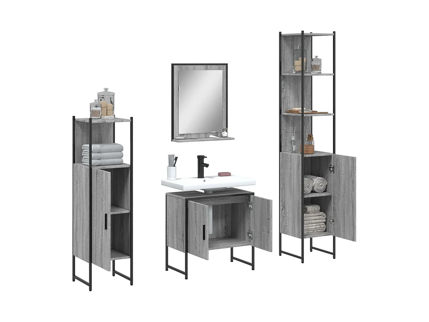 Juego de gabinetes de baño de 4 piezas en gris Sonoma