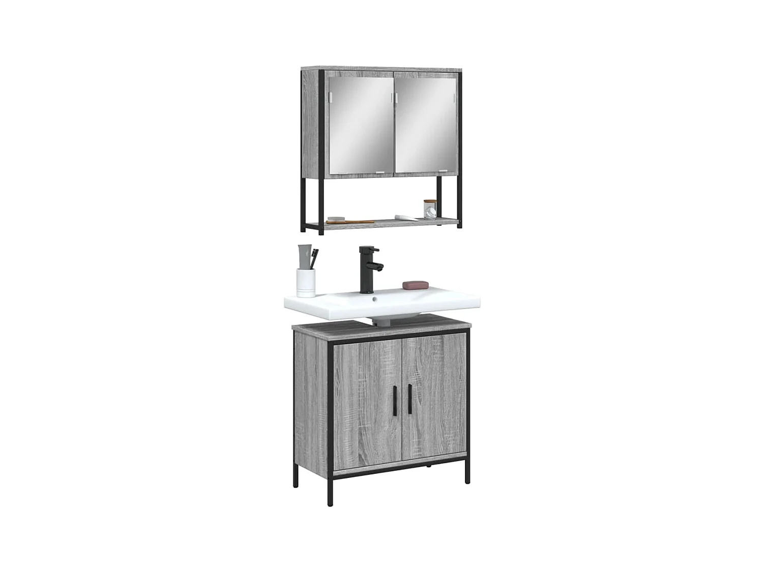 Ensemble de meubles de salle de bain 2 pcs Sonoma gris