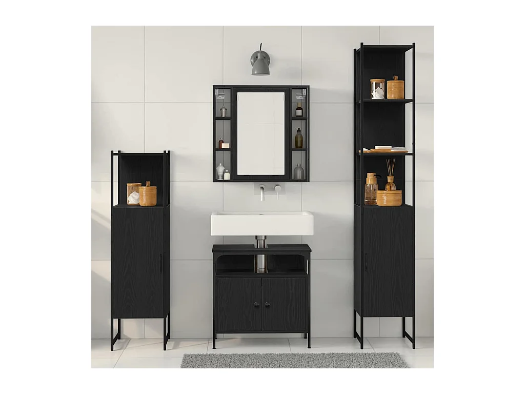 Ensemble de Meubles de Salle de Bain 4 pcs Chêne noir