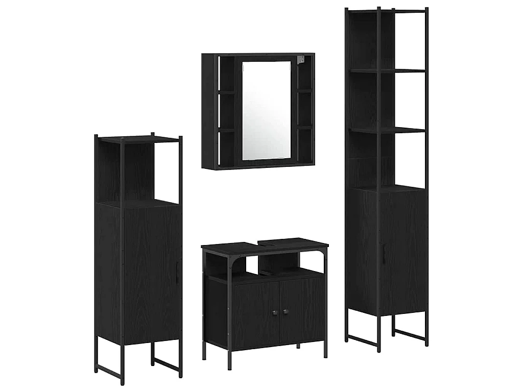 Set di mobili da bagno 4 pezzi in rovere nero