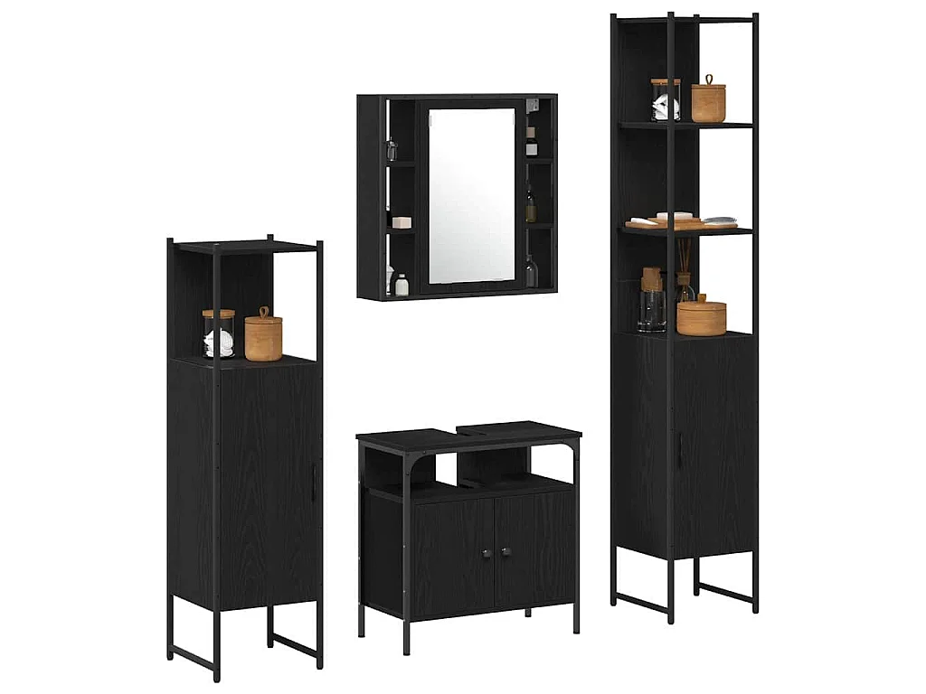Set di mobili da bagno 4 pezzi in rovere nero