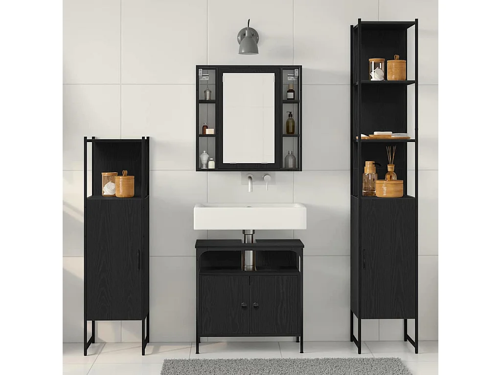 Set di mobili da bagno 4 pezzi in rovere nero