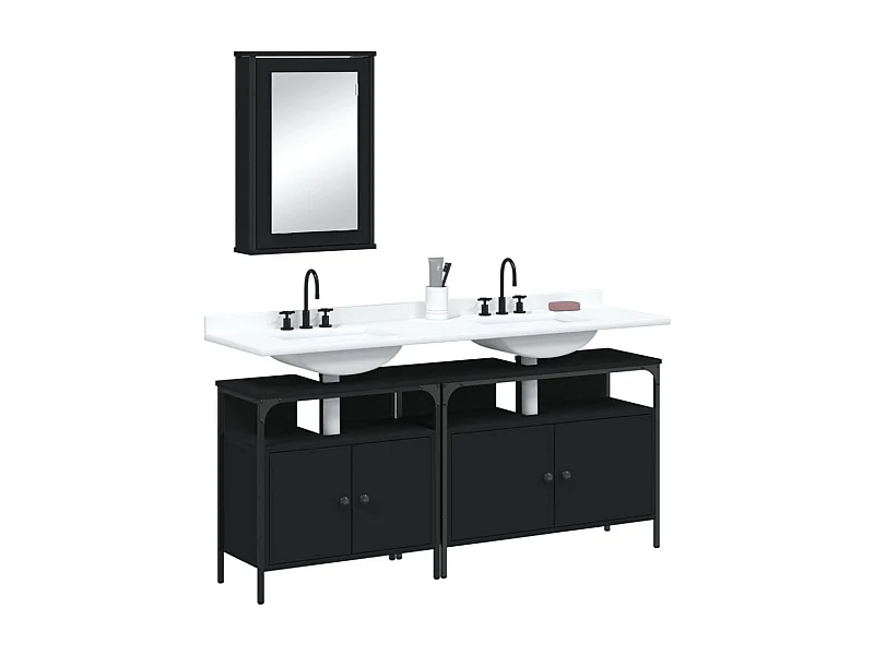 Ensemble de meubles salle de bain 3 pcs noir bois d'ingénierie