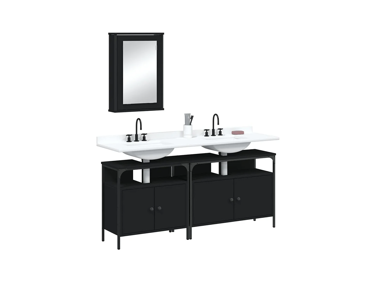 Set di mobili da bagno in legno ingegnerizzato nero, 3 pezzi