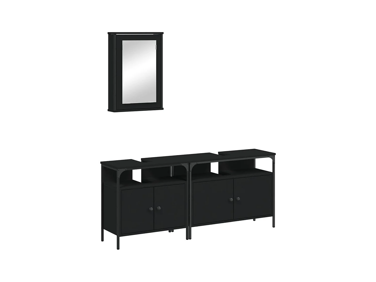 Set di mobili da bagno in legno ingegnerizzato nero, 3 pezzi