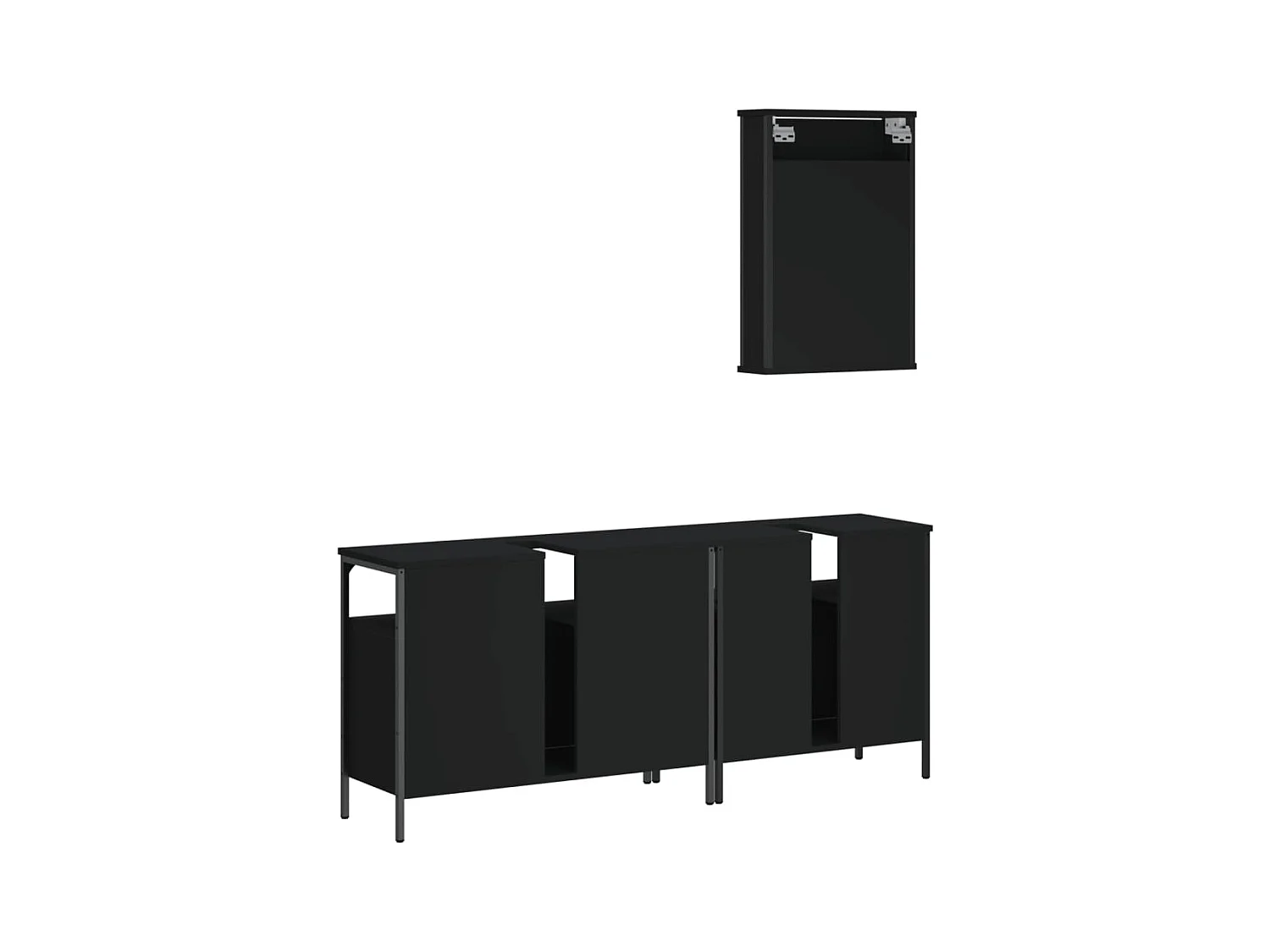 Set di mobili da bagno in legno ingegnerizzato nero, 3 pezzi