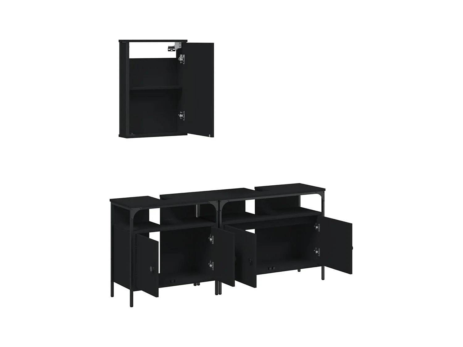 Set di mobili da bagno in legno ingegnerizzato nero, 3 pezzi