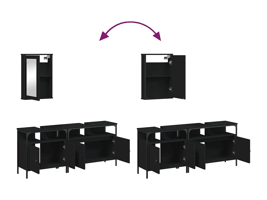 Set di mobili da bagno in legno ingegnerizzato nero, 3 pezzi